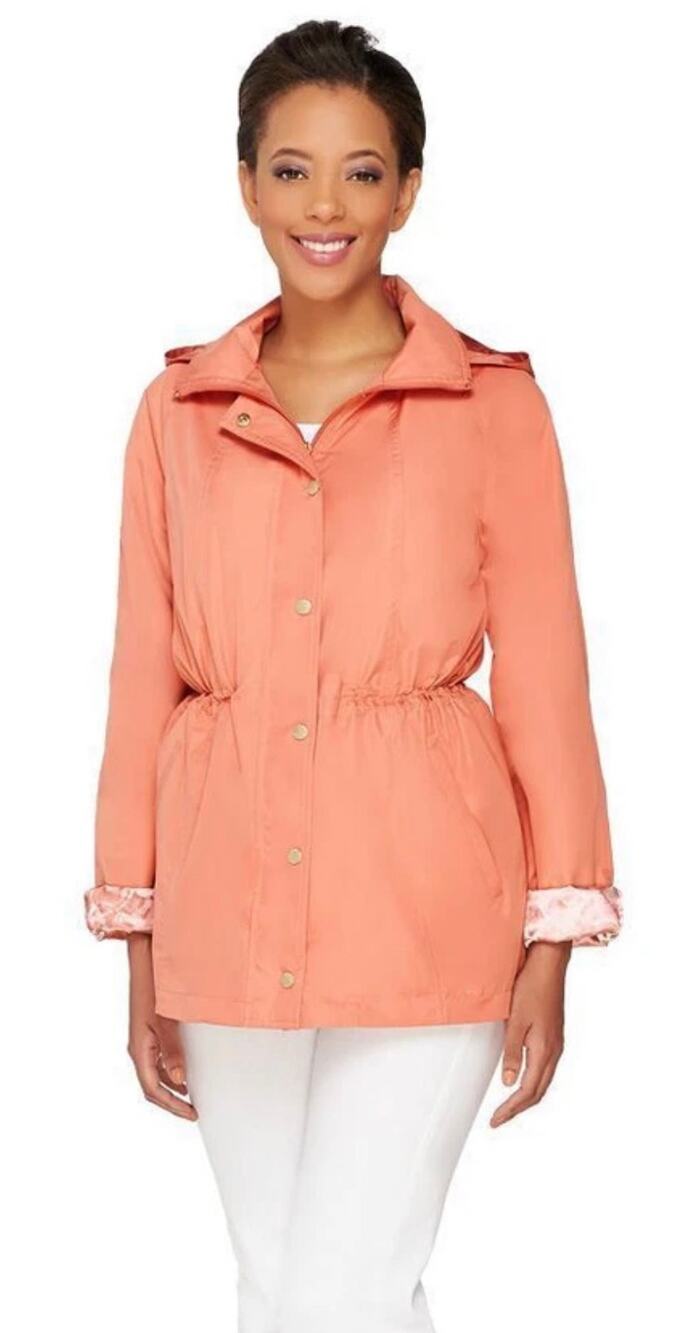 Dennis by Dennis Basso Womens Jacket 2X Water-Resistant Detach Hood Lightweight